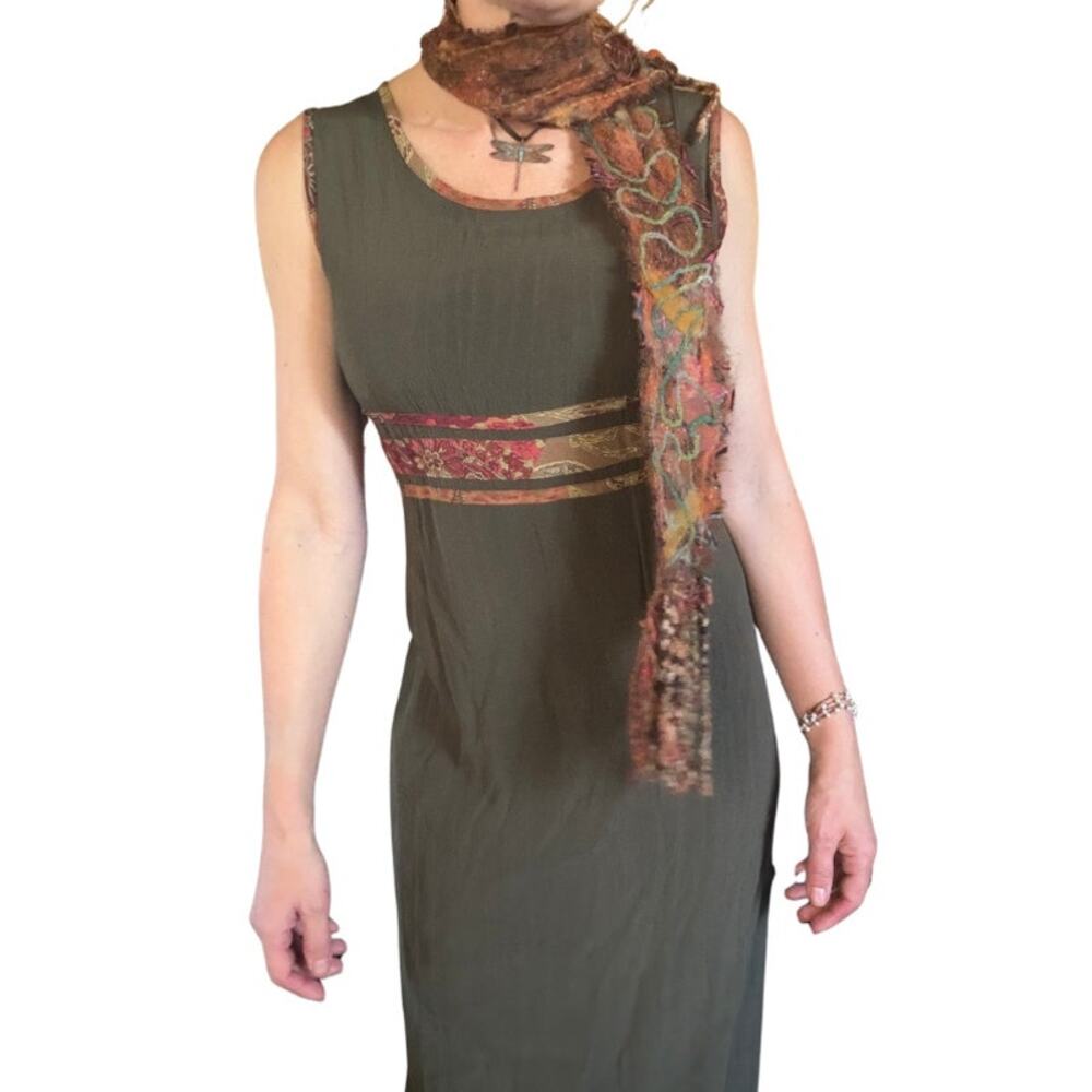 Whimsigoth Olive Green Midi Dress / Fairy Grunge Tie Back Dress / Earthy Boho